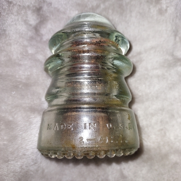 Hemingray -12 glass insulator clear with wood attached inside - Picture 3 of 9